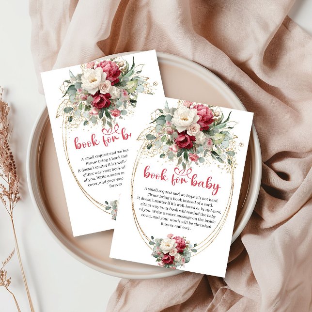 Modern Red Blush Greenery Book Request Card Tilläggskort (Modern Red Blush Greenery Book Request Card)