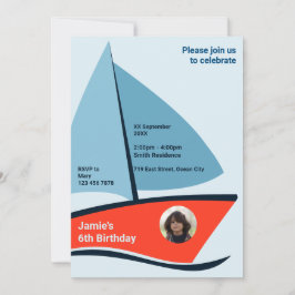 Modern Red Boat 6e Födelsedagsfest inbjudan-kort Inbjudningar
