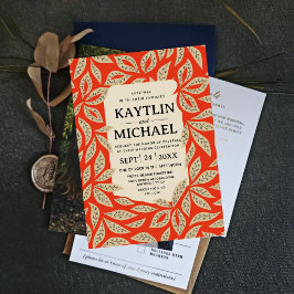 Modern Red Botanical Elegant Leaf Inbjudningar
