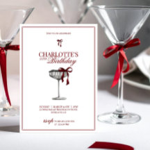 Modern Red Bow Champagne Birthday Invitation