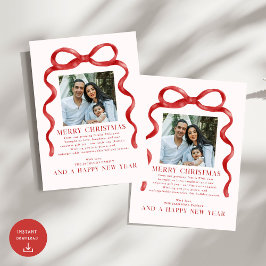 Modern Red Bow God jul Photo Helgdag Card Julkort