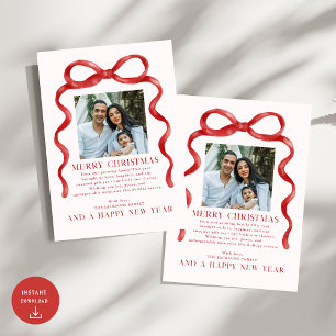 Modern Red Bow God jul Photo Helgdag Card Julkort