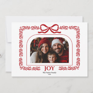 Modern Red Bow Joy Jul Ribbon Photo Ram Inbjudningar
