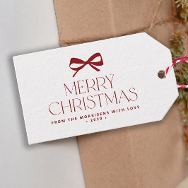 Modern red bow minimalist Merry Christmas Presentetikett