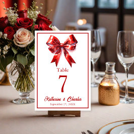 Modern Red Bow Ribbon Bröllop Bordsnummer