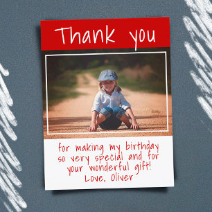 Modern Red Boy Photo Birthday Tack Vykort