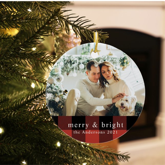 Modern Red Buffalo-ingång i familjen med fotokeram Julgransprydnad Keramik (Skapare uppladdad)