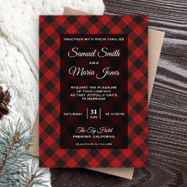 Modern Red Buffalo Plades Wedding-inbjudan Inbjudningar
