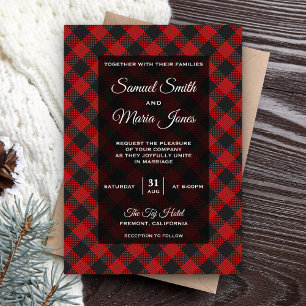 Modern Red Buffalo Plades Wedding-inbjudan Inbjudningar