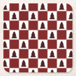 Modern Red Buffalo Play Julgran Mönster Underlägg Papper Kvadrat