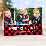 Modern Red Buffalo Play Photo Collage Helgkort<br><div class="desc">Minimal "God jul-fotokort" har en modern vit textdesign som kan vara helt personlig med tre (3) favoritfoton och anpassningsbar hälsning och namn på kortets framsida och insida. Har en röd och svart buffel i mönster på framsidan. Foto kredit: Två fiskfoto www.twofishphoto.com</div>