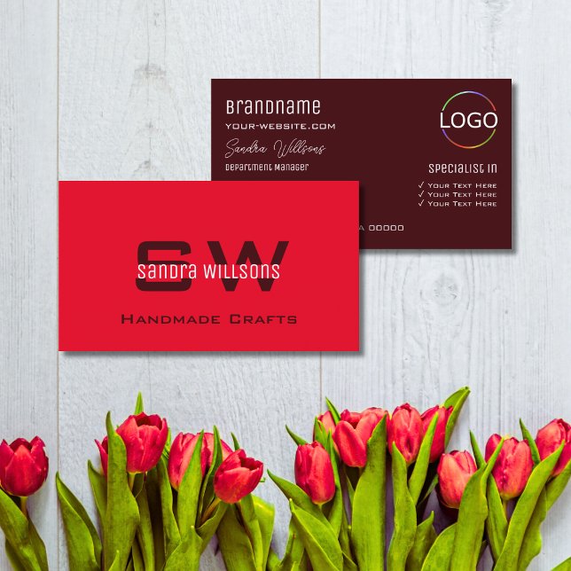 Modern Red Burgundy-Snyggt med Monogram och Logoty Visitkort (Skapare uppladdad)