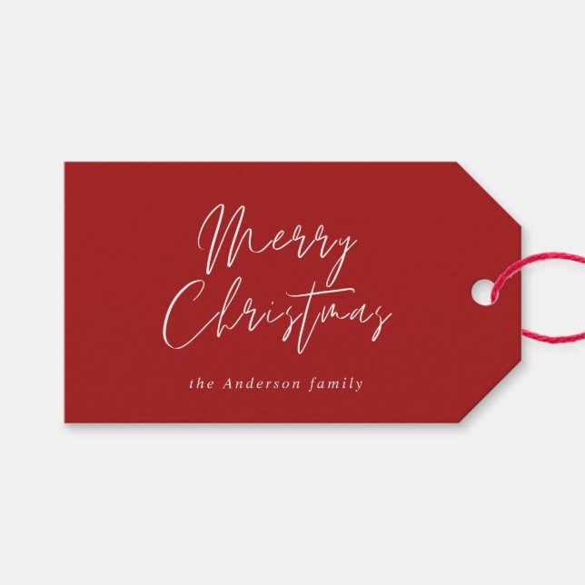 Modern Red Calligraphy God jul-skript Presentetikett (Framsidan (Horisontell))