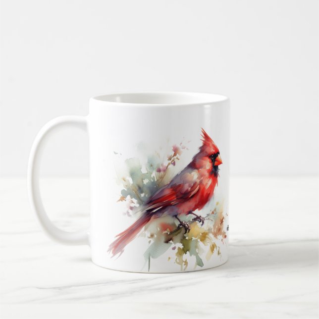 Modern Red Carinal Watercolor Kaffemugg (Vänster)