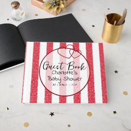 Modern Red Chalk Stripes Double Hearts Baby Shower Gästböcker