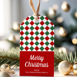 Modern Red Checks God jul Presentetikett
