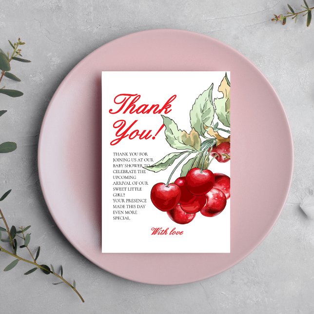 Modern Red Cherry Baby Shower Tack Kort (Skapare uppladdad)