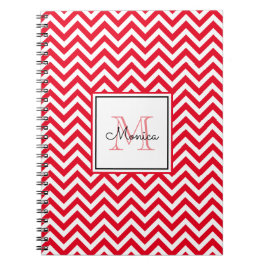 Modern Red Chevron Mönster med monogram bärbar dat Anteckningsbok