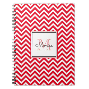 Modern Red Chevron Mönster med monogram bärbar dat Anteckningsbok