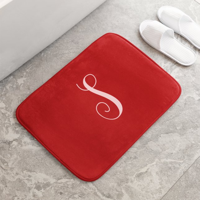 Modern Red Chic and Snyggt Anpassningsbar Monogram Badrumsmatta (Skapare uppladdad)