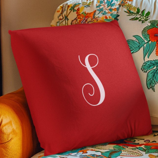 Modern Red Chic and Snyggt Anpassningsbar Monogram Kudde (Skapare uppladdad)