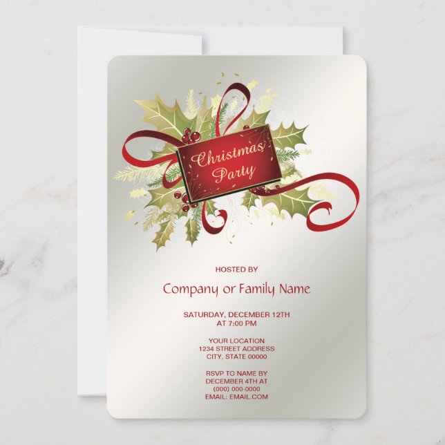 Modern Red Christmas Holiday Party Invitation Inbjudningar (Framsida)