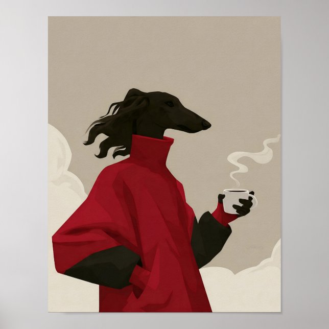 Modern Red Coat Dog Art Poster (Framsidan)