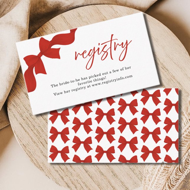 Modern Red Coquette Bow Registry Enclosure Card Tilläggskort (Skapare uppladdad)