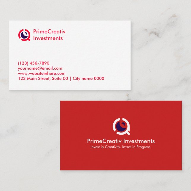 Modern Red Corporate PrimeCreative Investments Visitkort (Fram/baksida)