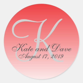 Modern Red Crimson Monogram Wedding Favor Runt Klistermärke