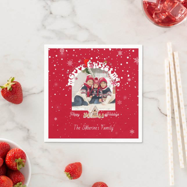 Modern Red Curved Graffiti Merry Christmas Photos  Pappersservett (Insitu)