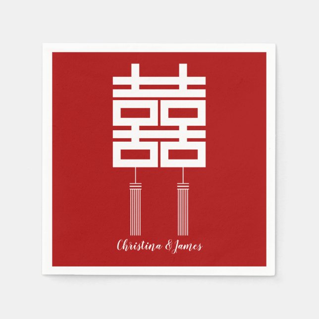 Modern Red Dubbla Happkins Bröllop Napkins Pappersservett (Framsidan)