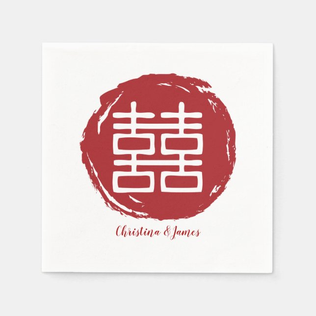 Modern Red Dubbla Happkins Bröllop Napkins Pappersservett (Framsidan)