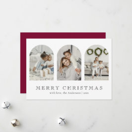 Modern Red Elegant Arch 3 Photo Collage Christmas Julkort