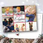 Modern Red Elegant Calligraphy Photo Collage Chic Helg Vykort<br><div class="desc">Modern Red Elegant Calligraphy Photo Collage Chic Helgdag Postcard. Skicka helgdag önskemål och hälsning till vänner, kolleger och familj med det här lycklig-fotovykortet med sex av dina favoritfoton i familjen i en enkel samlingslayout där "God jul" visas i elegant handskrivet skript typografi, . Finns som platta kort, vykort och flexibel...</div>