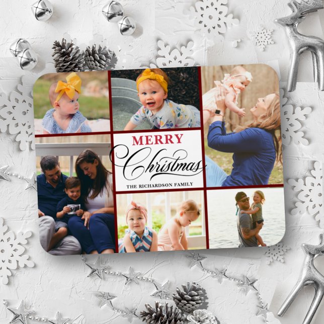 Modern Red Elegant Calligraphy Photo Collage Chic Magnet (Skapare uppladdad)