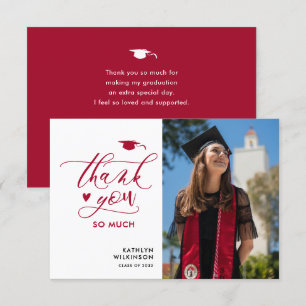 Modern Red Elegant Script Photo Simple Studenten Tack Kort