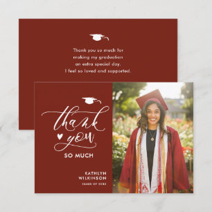 Modern Red Elegant Script Photo Simple Studenten Tack Kort