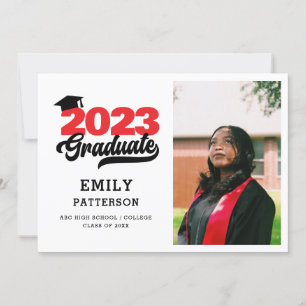 Modern Red Elegant Script Photo Studenten Inbjudningar