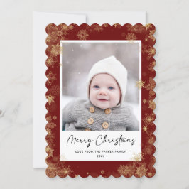 Modern Red Elegant Script Snöflingor Bokeh Overlay Julkort