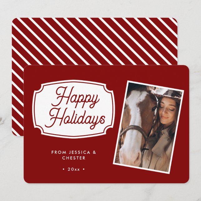 Modern Red Equestrian Horse Photo jul Card Julkort (Fram/baksida)