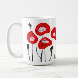 Modern Red Fält i Poppies Abstrakt Blommigt Gift Kaffemugg