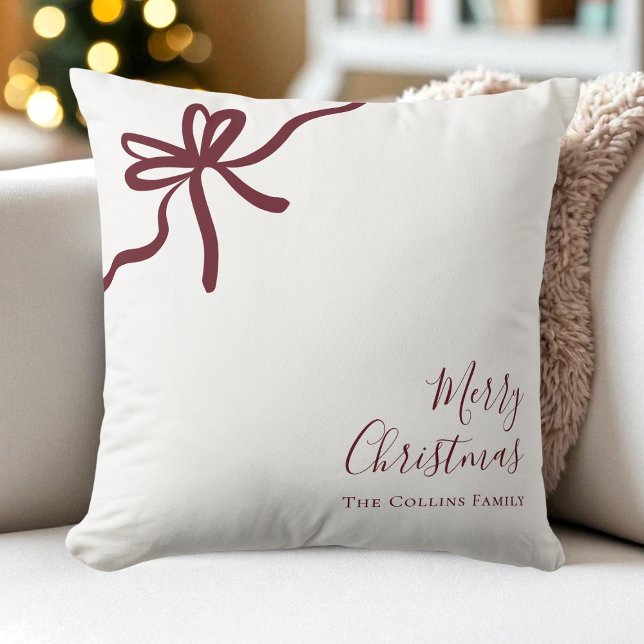 Modern Red Festive Bow Script God jul Kudde (Modern Red Festive Bow Script Merry Christmas Throw Pillow)
