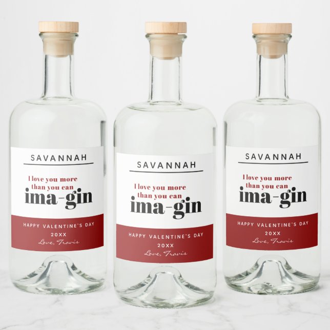Modern Red Funny Gin Pun Alla hjärtans dag Spritflaskor Etikett (Flaskor)