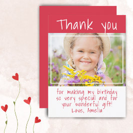 Modern Red Girl Photo Birthday Tack Vykort