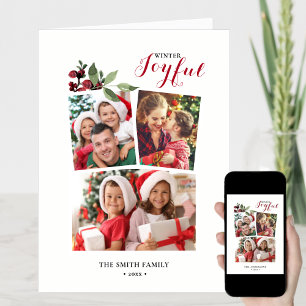 Modern Red GLATT Berry Greenery Photo Chic Helgkort