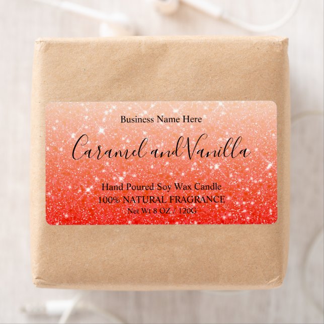 Modern Red Glitter Candles-etikett Fraktsedel (Insitu)
