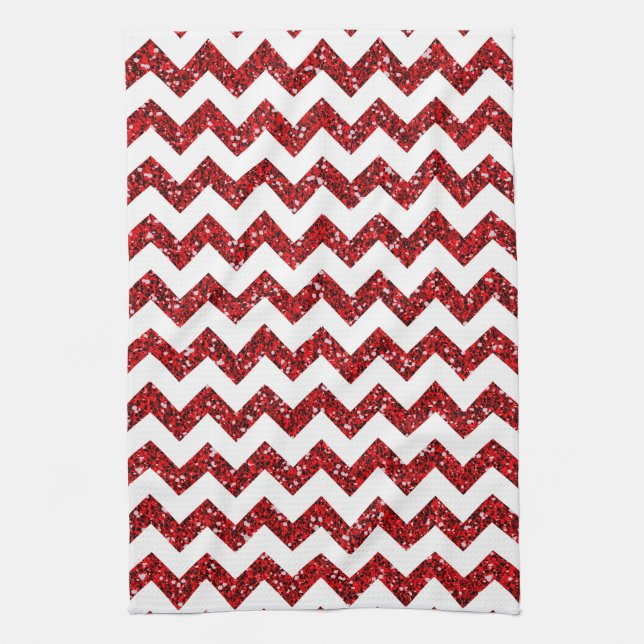 Modern Red Glitter Chevron Kitchen Dish Towel Kökshandduk (Vertikal)