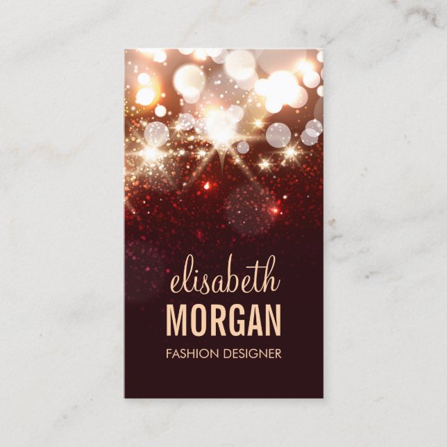 Modern Red Glitter Gnistra Bold Visitkort (Framsida)