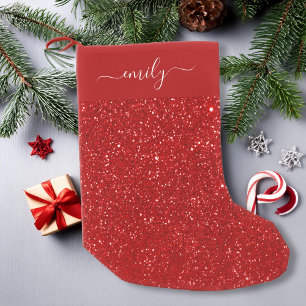 Modern Red Glitter Gnistra Liten Julstrumpa